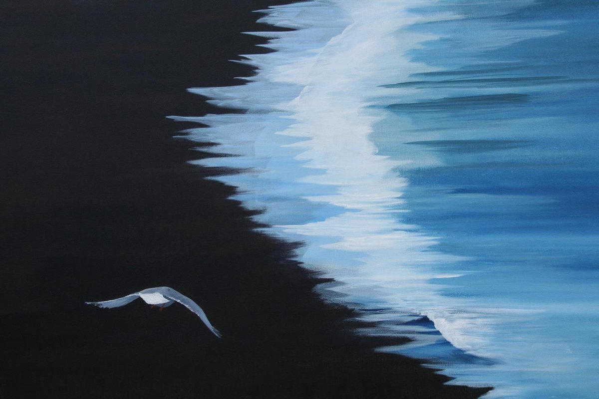 Black Sand Iceland, acrylic on canvas, for sale by artist Heather Wood $980