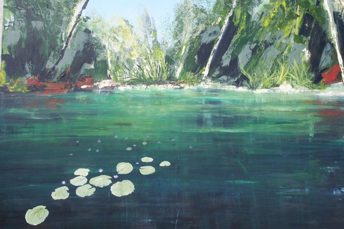 Cool Lagoon QLD, acrylic on canvas, for sale by artist Heather Wood $900
