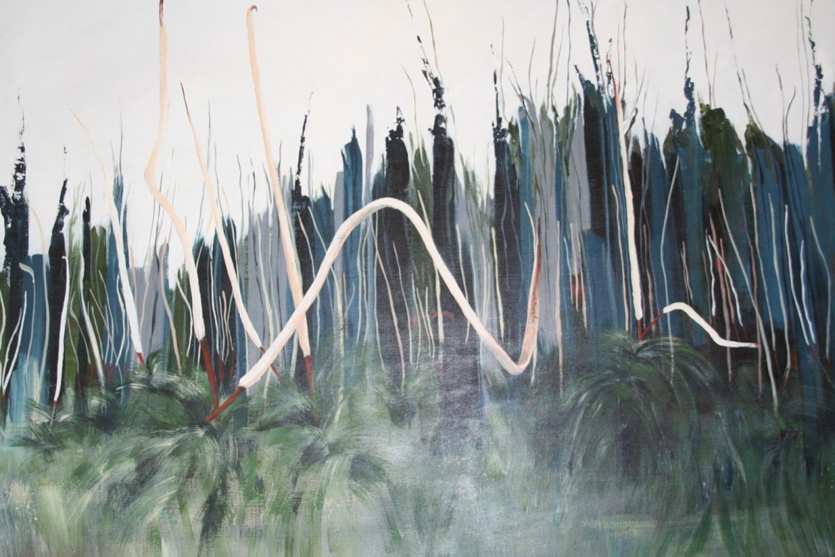 Grass Trees After The Fire, painting by artist Heather Wood
