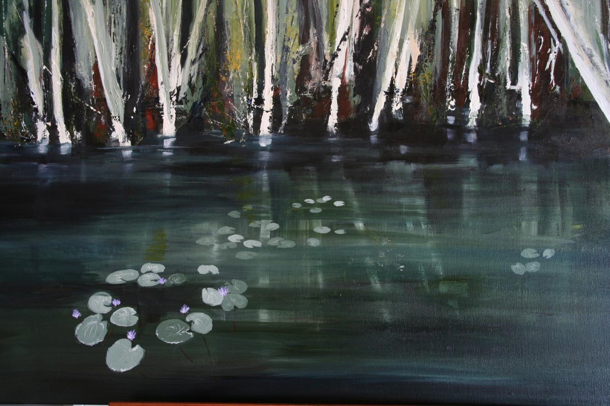 Quiet Water Qld, acrylic on canvas, for sale by artist Heather Wood $980