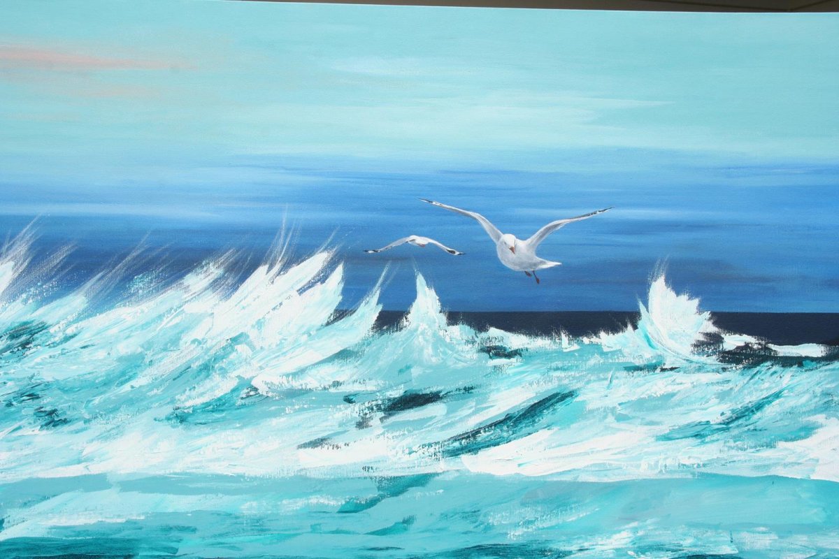 South Beach Port Fairy 1, acrylic on canvas for sale by artist Heather Wood $920