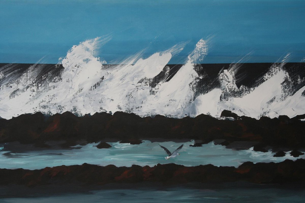 South Beach Port Fairy 2, acrylic on canvas for sale by artist Heather Wood $980