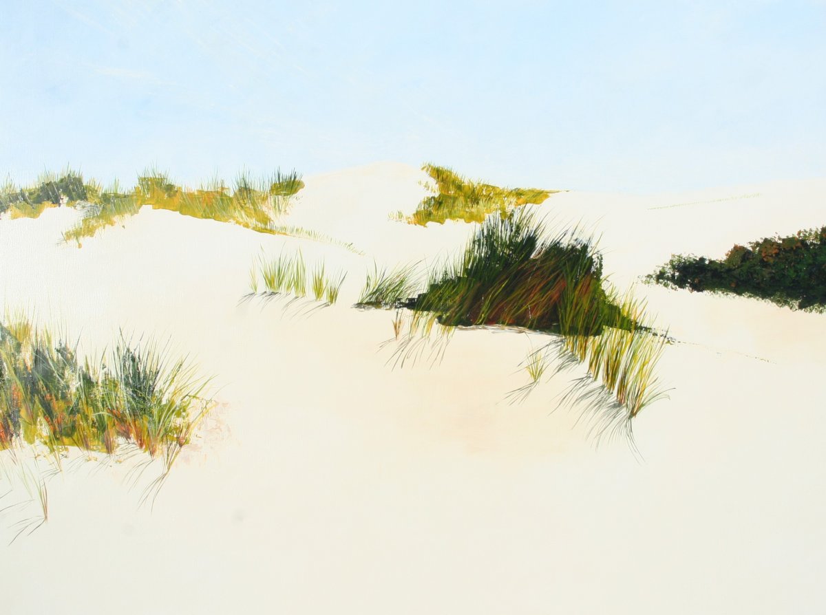 Strahan Tasmania, Dunes exhibition, acrylic linen by Heather Wood SOLD